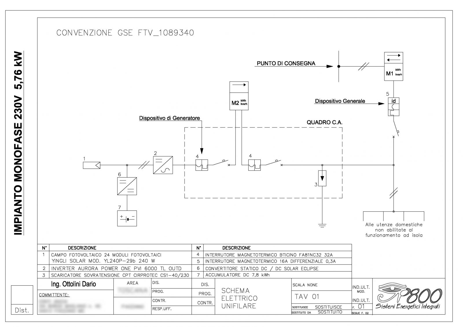 sistema di accumulo fotovoltaico Solar Eclipse e impianti incentivati - schema tecnico impianto monofase