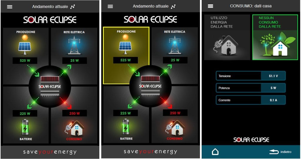 sistema di accumulo fotovoltaico Solar Eclipse - App Solar Cloud - schermate
